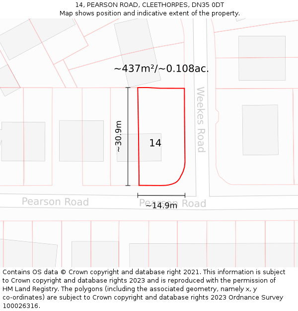 14, PEARSON ROAD, CLEETHORPES, DN35 0DT: Plot and title map