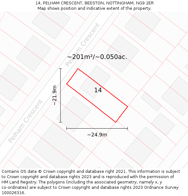 14, PELHAM CRESCENT, BEESTON, NOTTINGHAM, NG9 2ER: Plot and title map