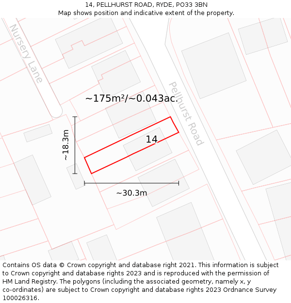 14, PELLHURST ROAD, RYDE, PO33 3BN: Plot and title map