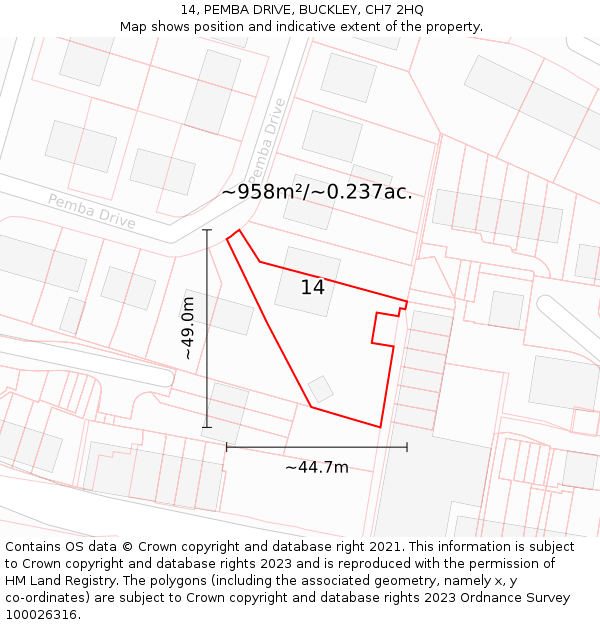 14, PEMBA DRIVE, BUCKLEY, CH7 2HQ: Plot and title map