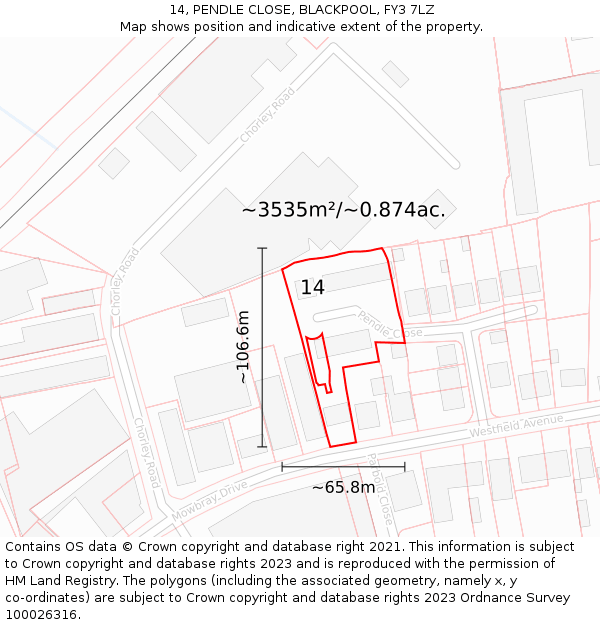 14, PENDLE CLOSE, BLACKPOOL, FY3 7LZ: Plot and title map