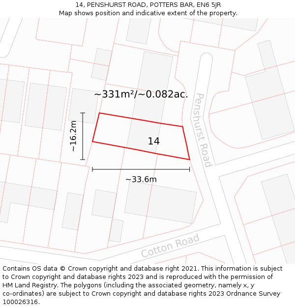 14, PENSHURST ROAD, POTTERS BAR, EN6 5JR: Plot and title map