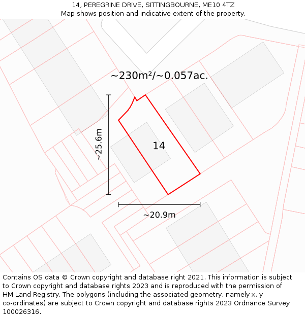 14, PEREGRINE DRIVE, SITTINGBOURNE, ME10 4TZ: Plot and title map