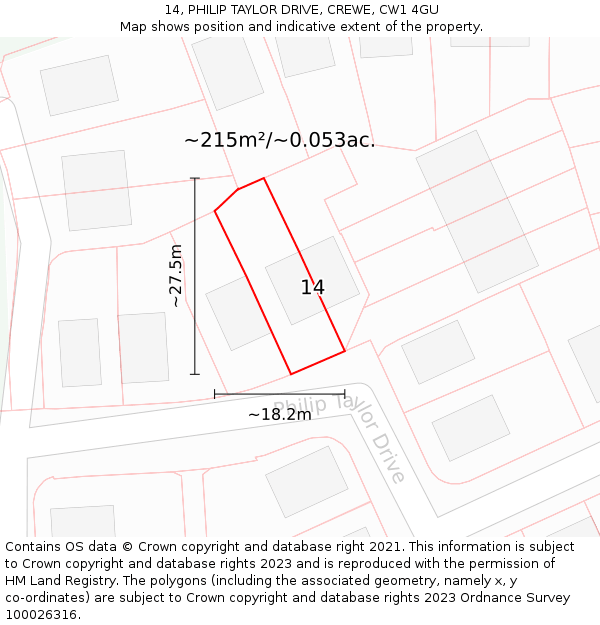 14, PHILIP TAYLOR DRIVE, CREWE, CW1 4GU: Plot and title map