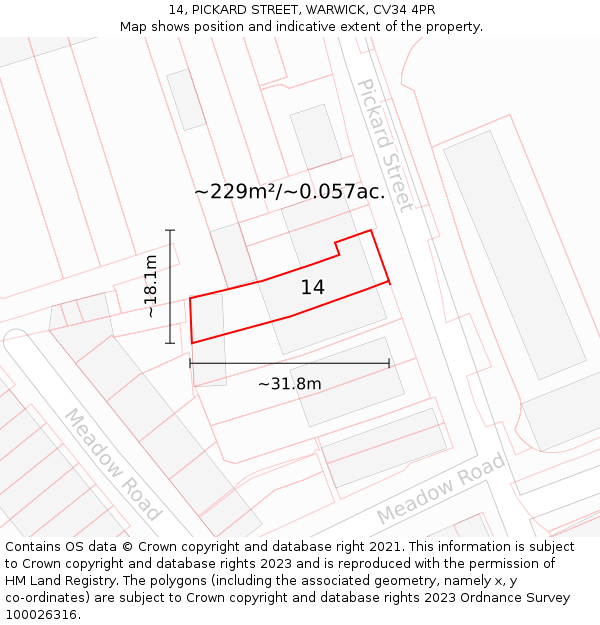 14, PICKARD STREET, WARWICK, CV34 4PR: Plot and title map