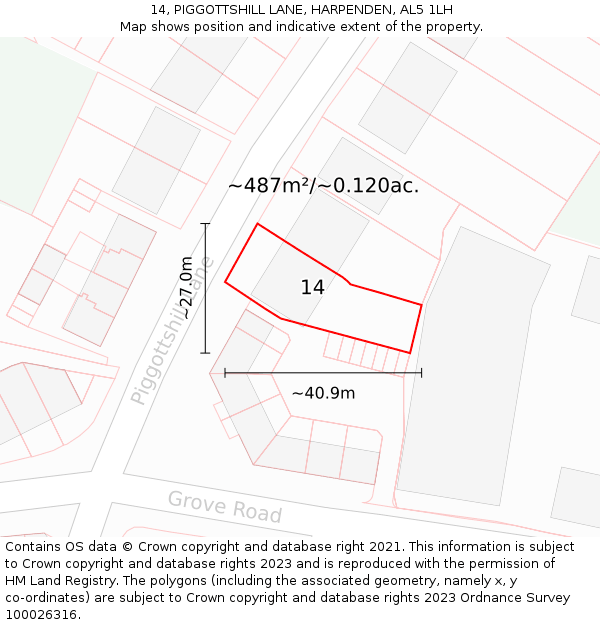 14, PIGGOTTSHILL LANE, HARPENDEN, AL5 1LH: Plot and title map