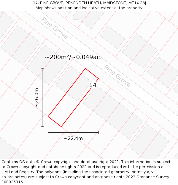 14, PINE GROVE, PENENDEN HEATH, MAIDSTONE, ME14 2AJ: Plot and title map