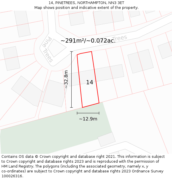 14, PINETREES, NORTHAMPTON, NN3 3ET: Plot and title map