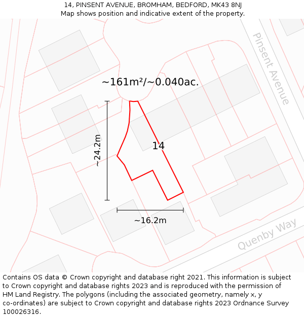 14, PINSENT AVENUE, BROMHAM, BEDFORD, MK43 8NJ: Plot and title map