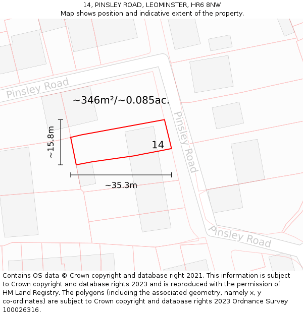 14, PINSLEY ROAD, LEOMINSTER, HR6 8NW: Plot and title map