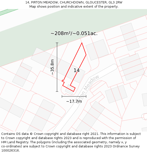 14, PIRTON MEADOW, CHURCHDOWN, GLOUCESTER, GL3 2RW: Plot and title map