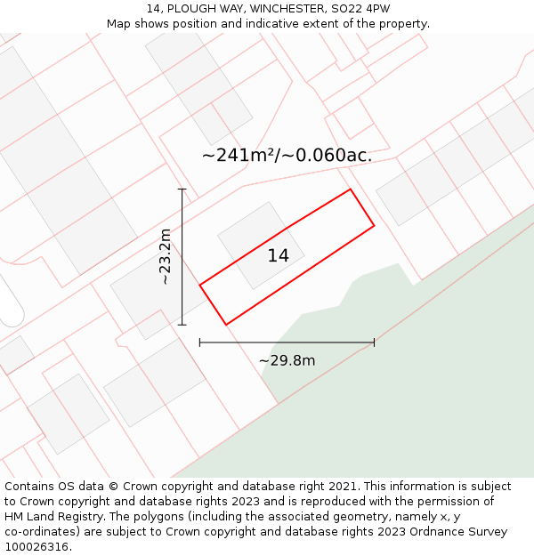 14, PLOUGH WAY, WINCHESTER, SO22 4PW: Plot and title map