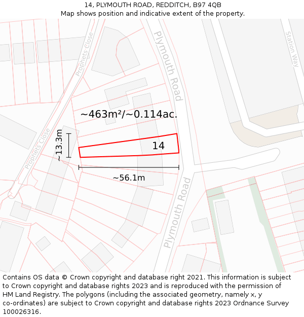 14, PLYMOUTH ROAD, REDDITCH, B97 4QB: Plot and title map