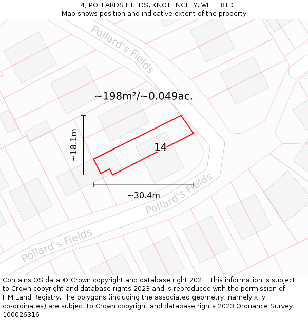 14, POLLARDS FIELDS, KNOTTINGLEY, WF11 8TD: Plot and title map