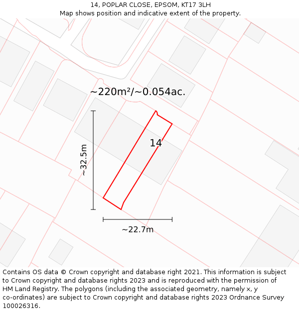 14, POPLAR CLOSE, EPSOM, KT17 3LH: Plot and title map