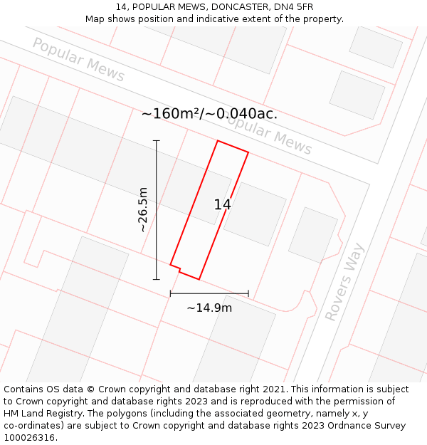 14, POPULAR MEWS, DONCASTER, DN4 5FR: Plot and title map