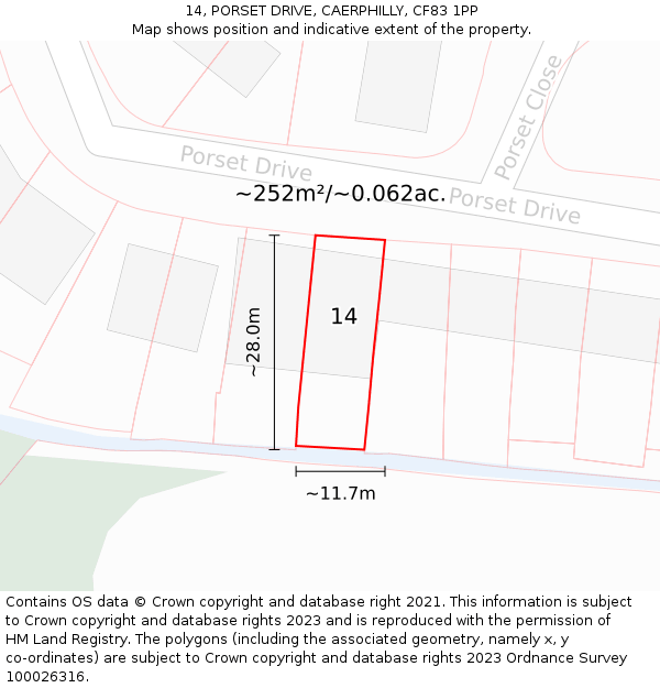 14, PORSET DRIVE, CAERPHILLY, CF83 1PP: Plot and title map