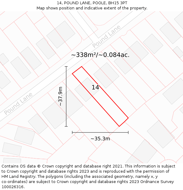 14, POUND LANE, POOLE, BH15 3PT: Plot and title map