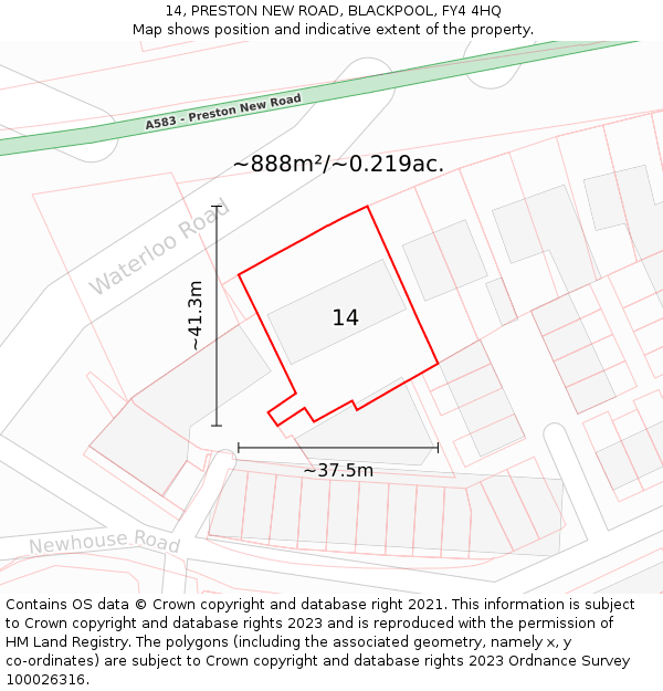 14, PRESTON NEW ROAD, BLACKPOOL, FY4 4HQ: Plot and title map