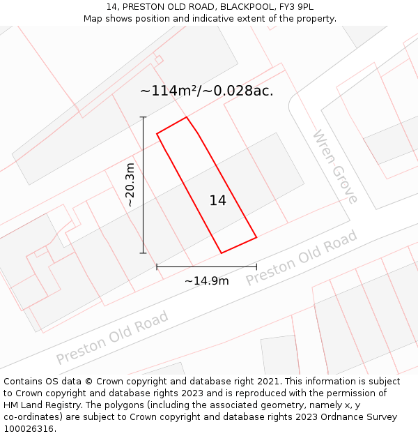 14, PRESTON OLD ROAD, BLACKPOOL, FY3 9PL: Plot and title map