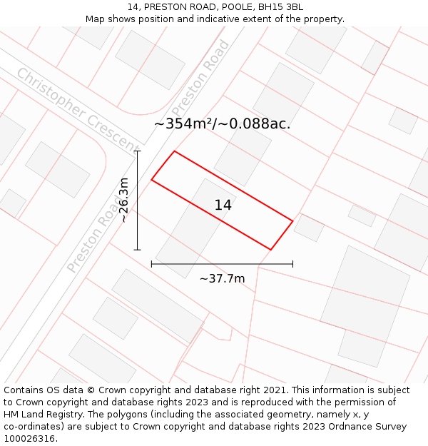 14, PRESTON ROAD, POOLE, BH15 3BL: Plot and title map