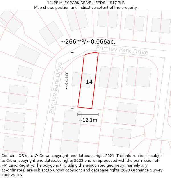 14, PRIMLEY PARK DRIVE, LEEDS, LS17 7LR: Plot and title map