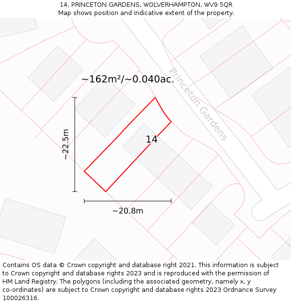 14, PRINCETON GARDENS, WOLVERHAMPTON, WV9 5QR: Plot and title map