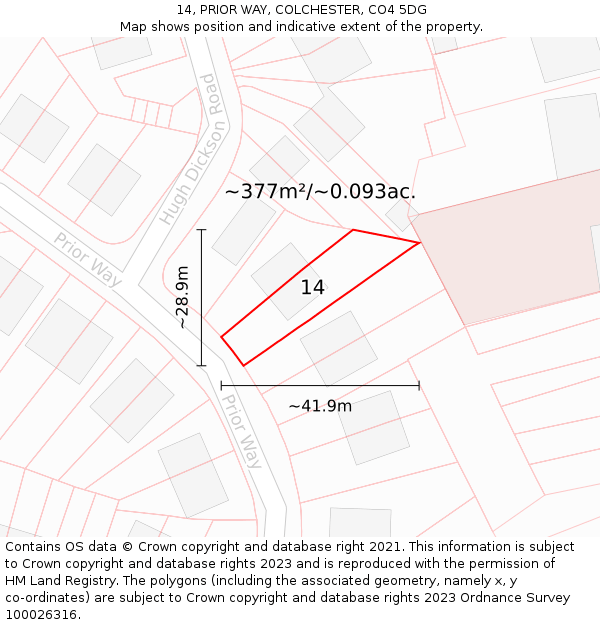 14, PRIOR WAY, COLCHESTER, CO4 5DG: Plot and title map