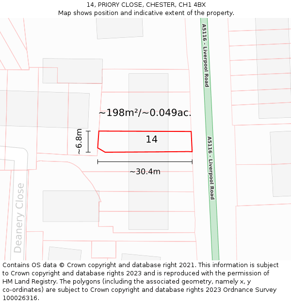 14, PRIORY CLOSE, CHESTER, CH1 4BX: Plot and title map