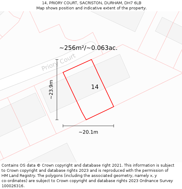 14, PRIORY COURT, SACRISTON, DURHAM, DH7 6LB: Plot and title map