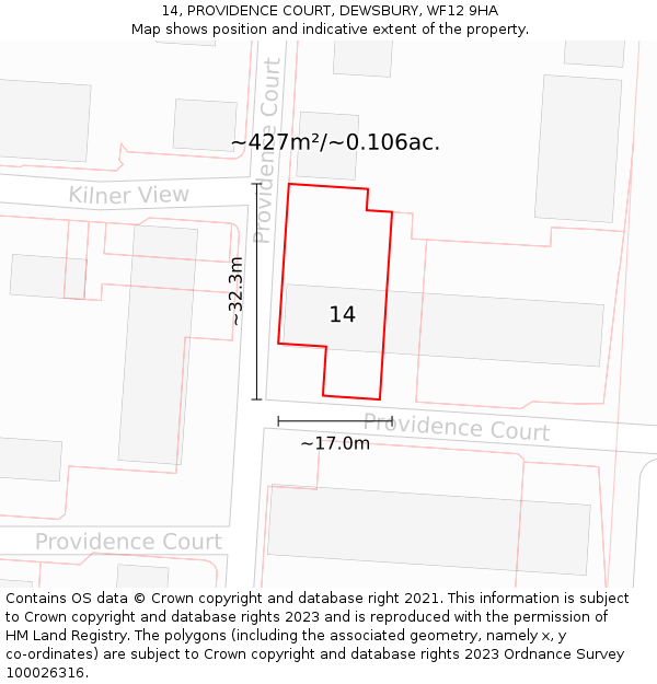 14, PROVIDENCE COURT, DEWSBURY, WF12 9HA: Plot and title map