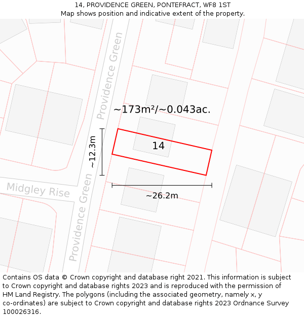 14, PROVIDENCE GREEN, PONTEFRACT, WF8 1ST: Plot and title map