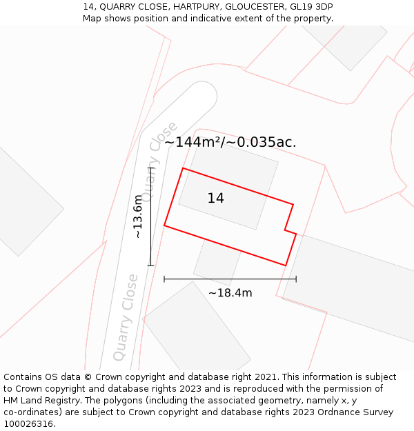 14, QUARRY CLOSE, HARTPURY, GLOUCESTER, GL19 3DP: Plot and title map