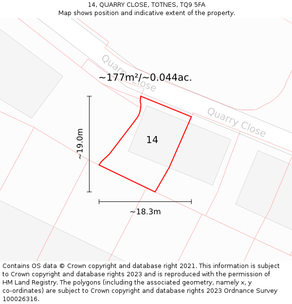 14, QUARRY CLOSE, TOTNES, TQ9 5FA: Plot and title map