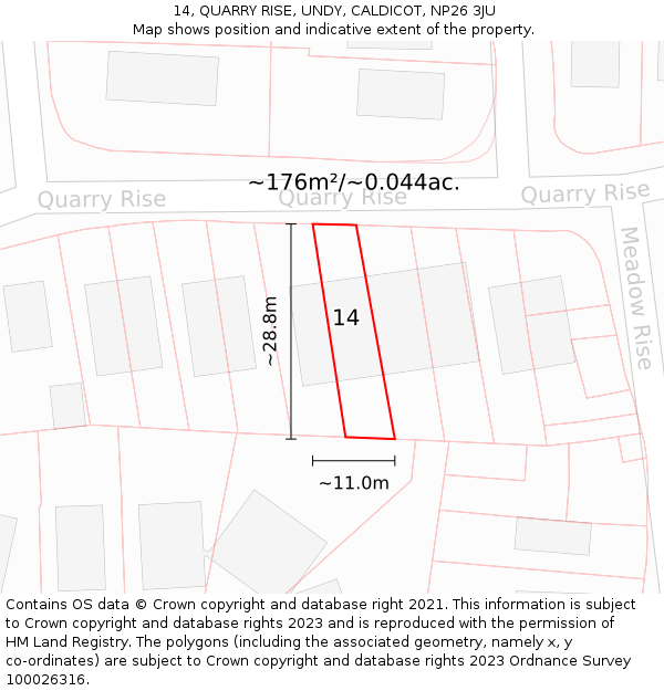 14, QUARRY RISE, UNDY, CALDICOT, NP26 3JU: Plot and title map