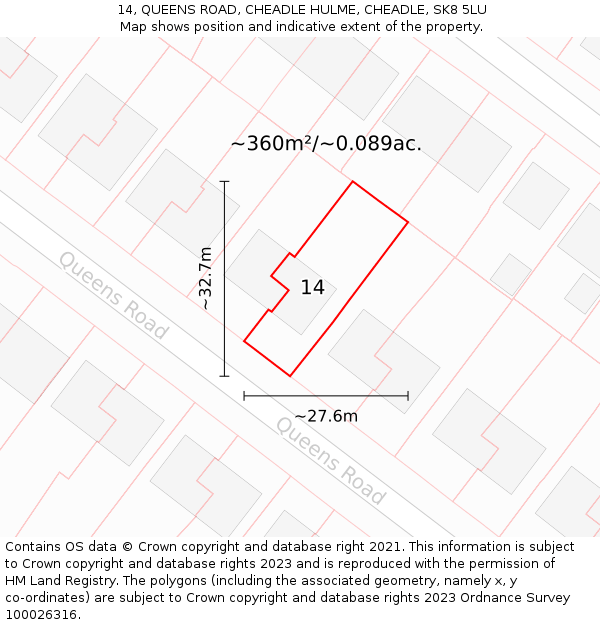 14, QUEENS ROAD, CHEADLE HULME, CHEADLE, SK8 5LU: Plot and title map