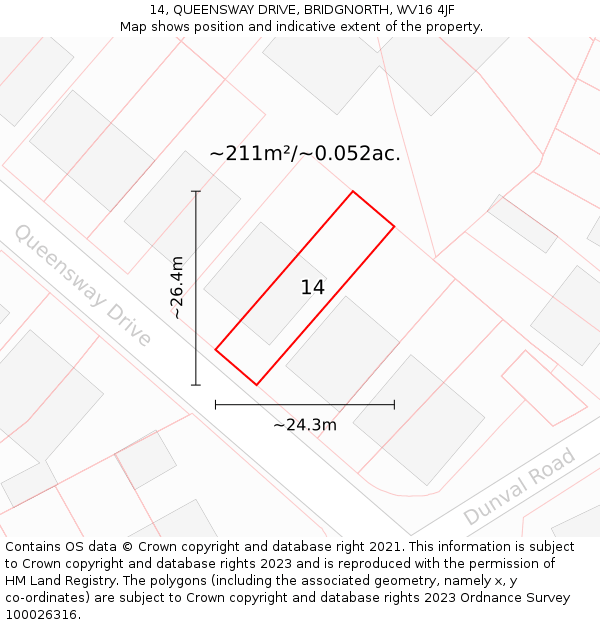 14, QUEENSWAY DRIVE, BRIDGNORTH, WV16 4JF: Plot and title map