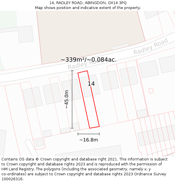 14, RADLEY ROAD, ABINGDON, OX14 3PQ: Plot and title map