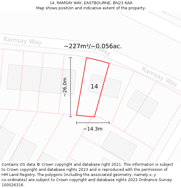 14, RAMSAY WAY, EASTBOURNE, BN23 6AA: Plot and title map