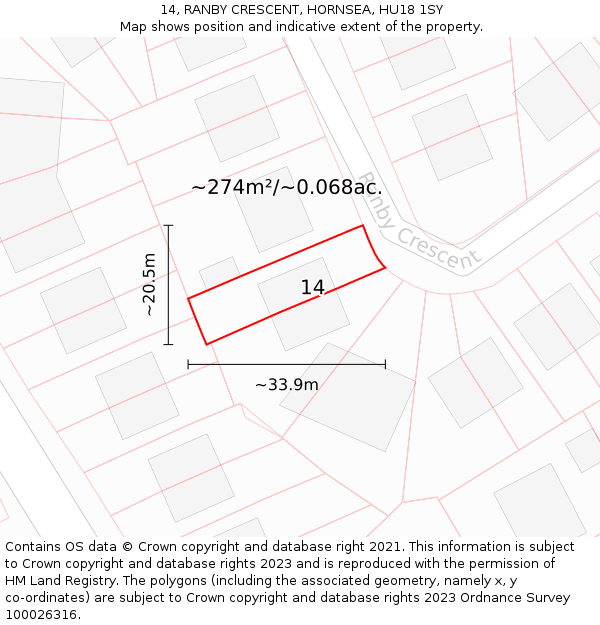 14, RANBY CRESCENT, HORNSEA, HU18 1SY: Plot and title map