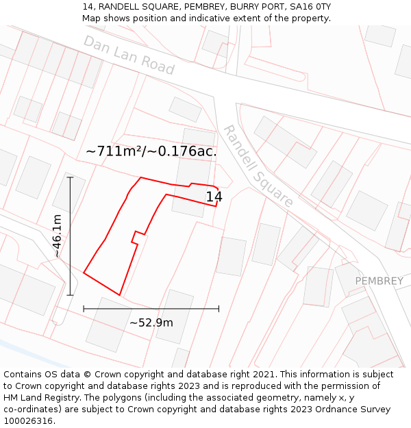 14, RANDELL SQUARE, PEMBREY, BURRY PORT, SA16 0TY: Plot and title map