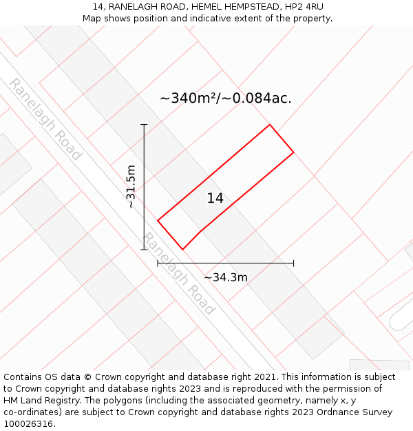 14, RANELAGH ROAD, HEMEL HEMPSTEAD, HP2 4RU: Plot and title map