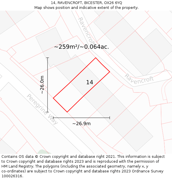 14, RAVENCROFT, BICESTER, OX26 6YQ: Plot and title map