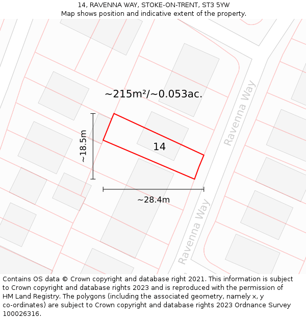 14, RAVENNA WAY, STOKE-ON-TRENT, ST3 5YW: Plot and title map