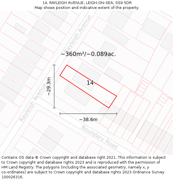 14, RAYLEIGH AVENUE, LEIGH-ON-SEA, SS9 5DR: Plot and title map