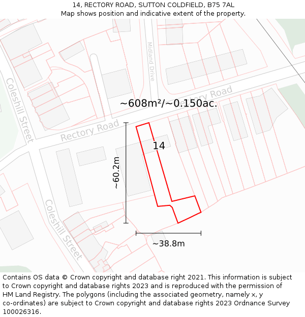 14, RECTORY ROAD, SUTTON COLDFIELD, B75 7AL: Plot and title map