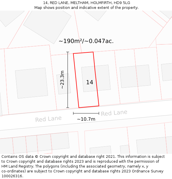 14, RED LANE, MELTHAM, HOLMFIRTH, HD9 5LG: Plot and title map