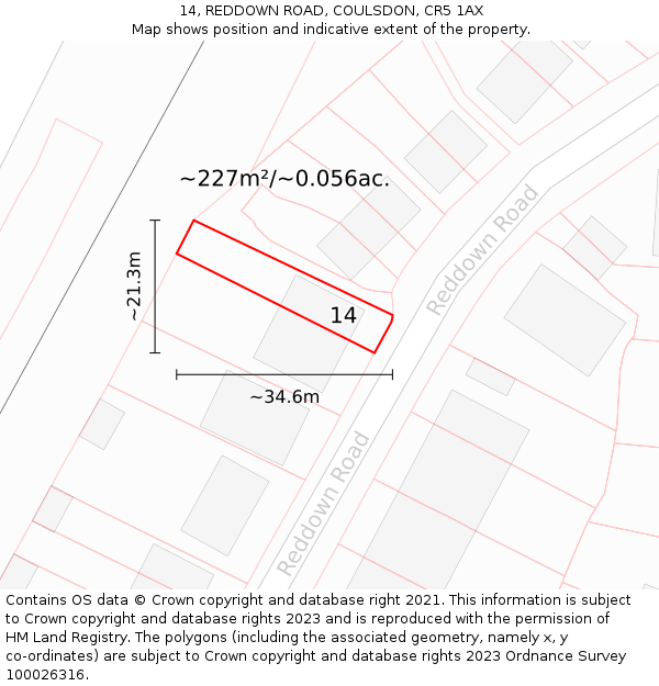 14, REDDOWN ROAD, COULSDON, CR5 1AX: Plot and title map