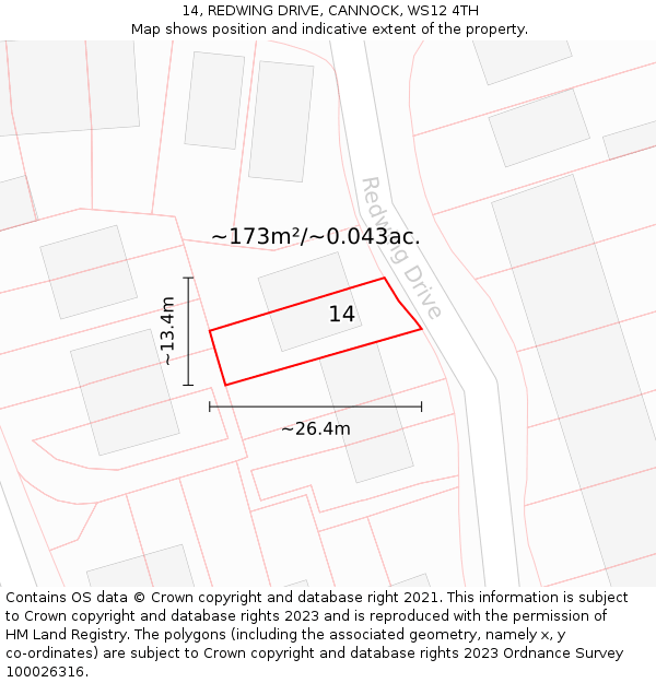 14, REDWING DRIVE, CANNOCK, WS12 4TH: Plot and title map