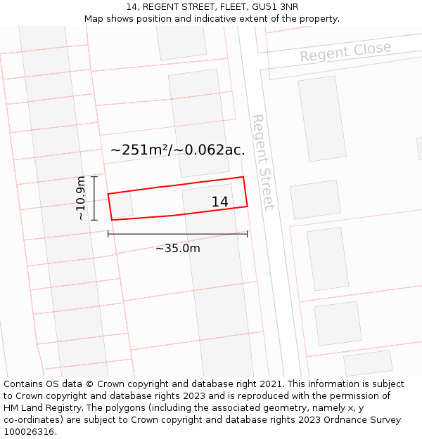 14, REGENT STREET, FLEET, GU51 3NR: Plot and title map